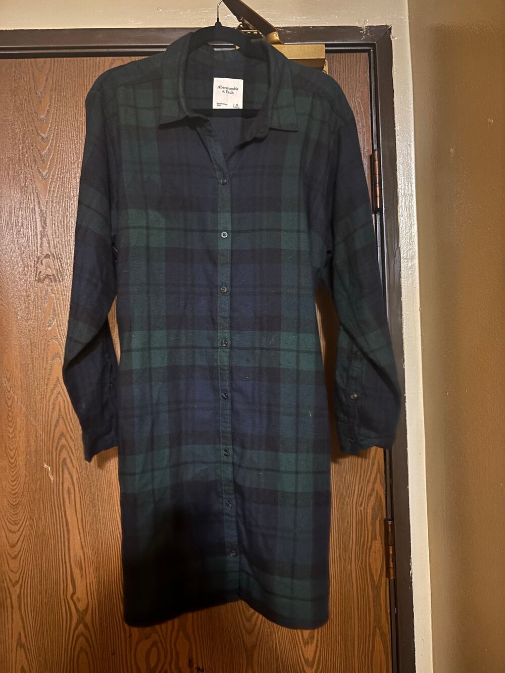 Abercrombie & Fitch Navy/ Green Plaid Tartan Fall Preppy Button- Down Midi Dress